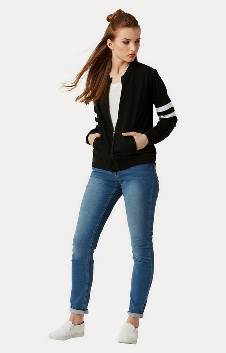 Women's Black Cotton SolidCasualwear Western Jackets