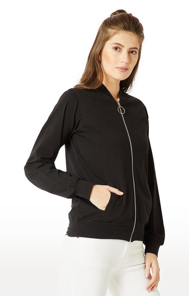 Women's Black Cotton SolidCasualwear Western Jackets