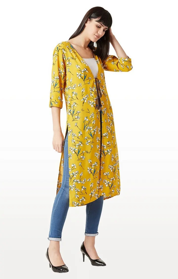 MISS CHASE | Women's Yellow Floral Front Open Jackets