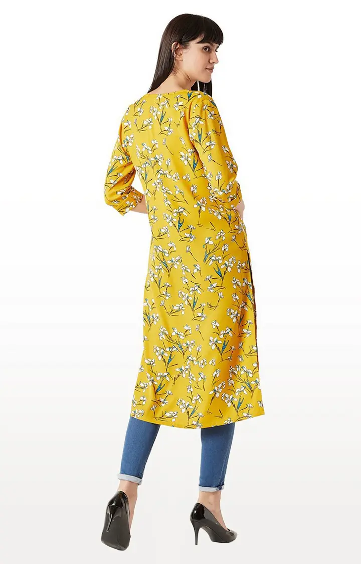 Women's Yellow Crepe FloralCasualwear Front Open Jackets