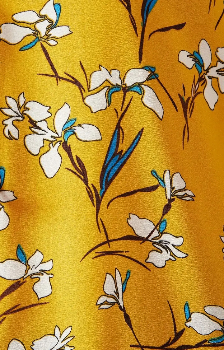 Women's Yellow Crepe FloralCasualwear Front Open Jackets