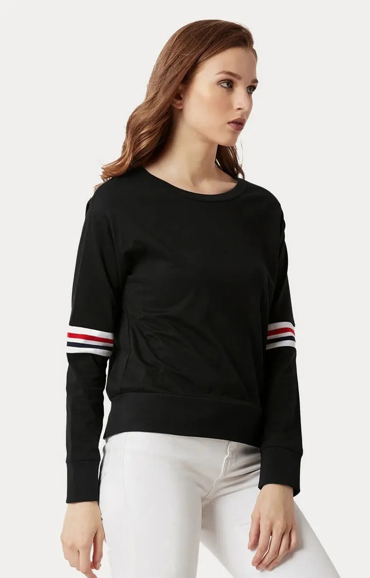 Women's Black Cotton SolidCasualwear Sweatshirts