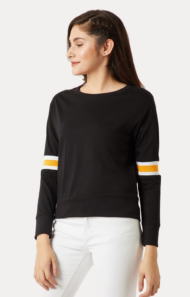 MISS CHASE | Women's Black Solid Sweatshirts 2