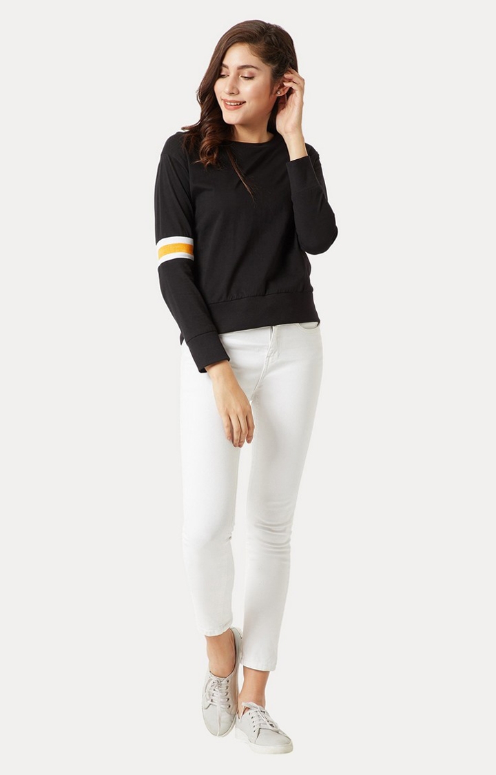 MISS CHASE | Women's Black Solid Sweatshirts 1