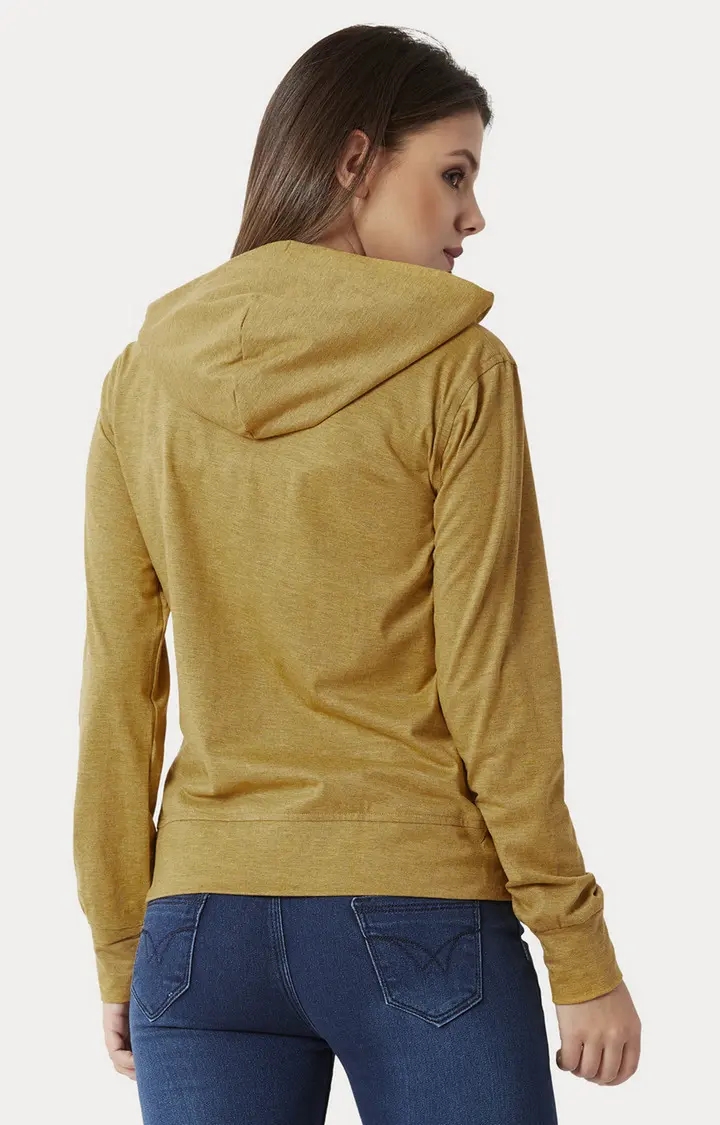 Women's Yellow Cotton SolidCasualwear Hoodies
