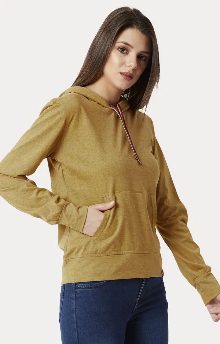 Women's Yellow Cotton SolidCasualwear Hoodies
