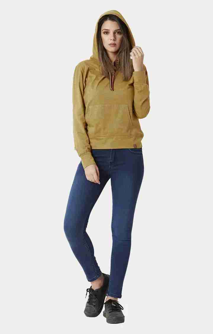 Women's Yellow Cotton SolidCasualwear Hoodies