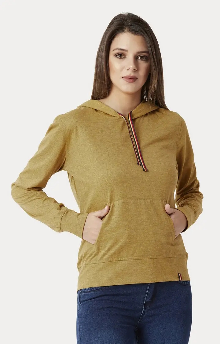 MISS CHASE | Women's Yellow Cotton SolidCasualwear Hoodies