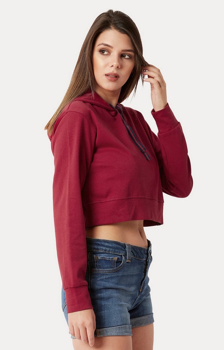 Women's Red Cotton SolidStreetwear Hoodies