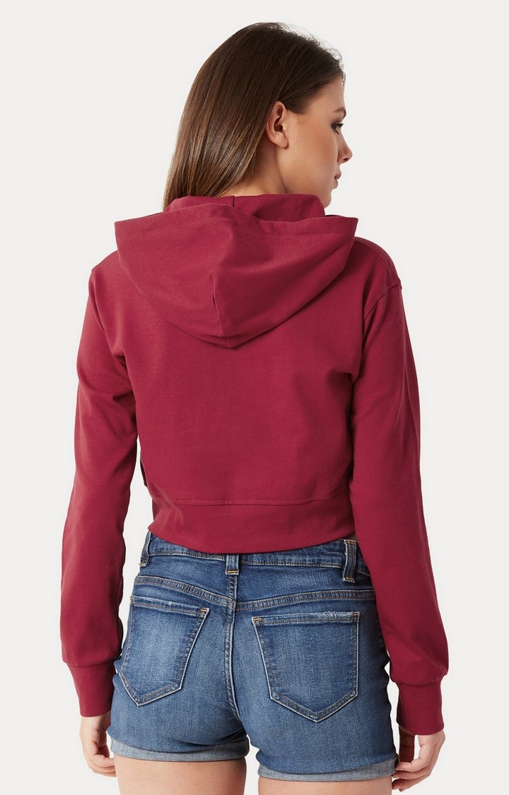 Women's Red Cotton SolidStreetwear Hoodies