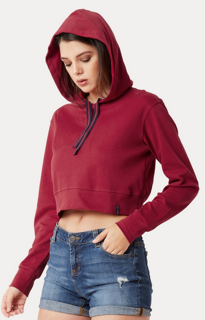 MISS CHASE | Women's Red Cotton SolidStreetwear Hoodies