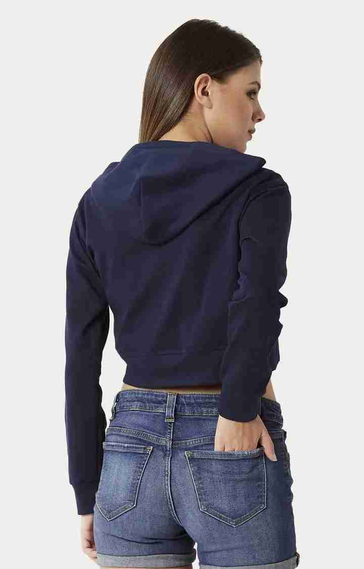 Women's Blue Cotton SolidStreetwear Hoodies