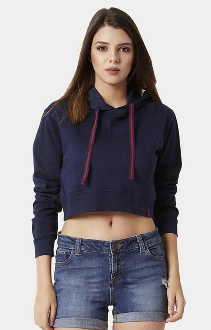 MISS CHASE | Women's Blue Solid Hoodies