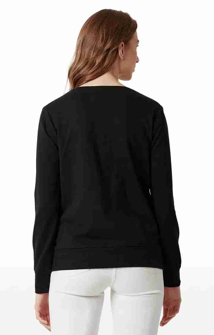 Women's Black Cotton SolidCasualwear Sweatshirts