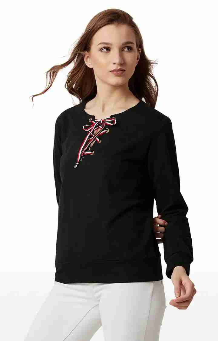 Women's Black Cotton SolidCasualwear Sweatshirts