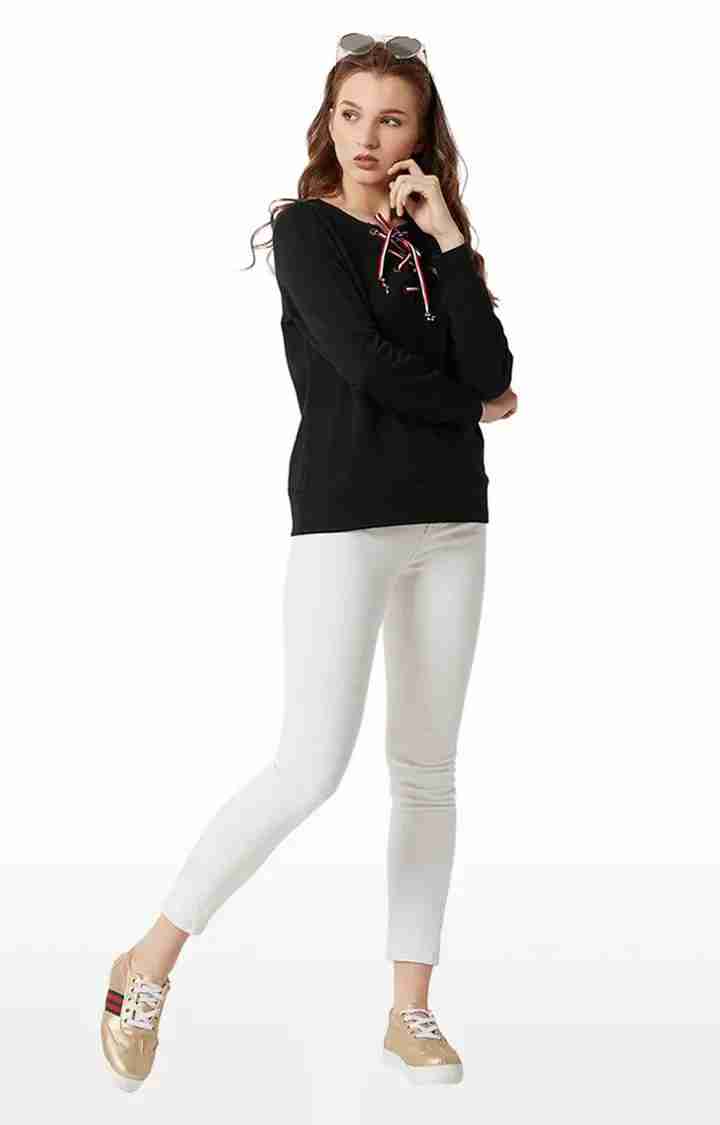 Women's Black Cotton SolidCasualwear Sweatshirts