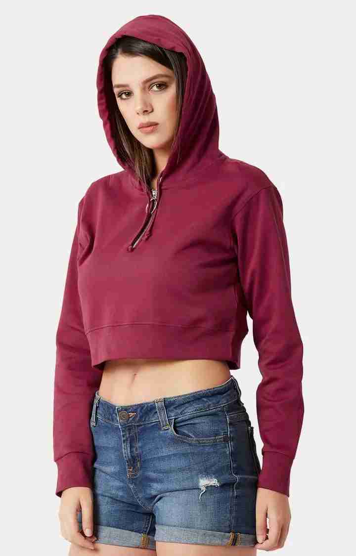 Women's Red Cotton SolidStreetwear Hoodies