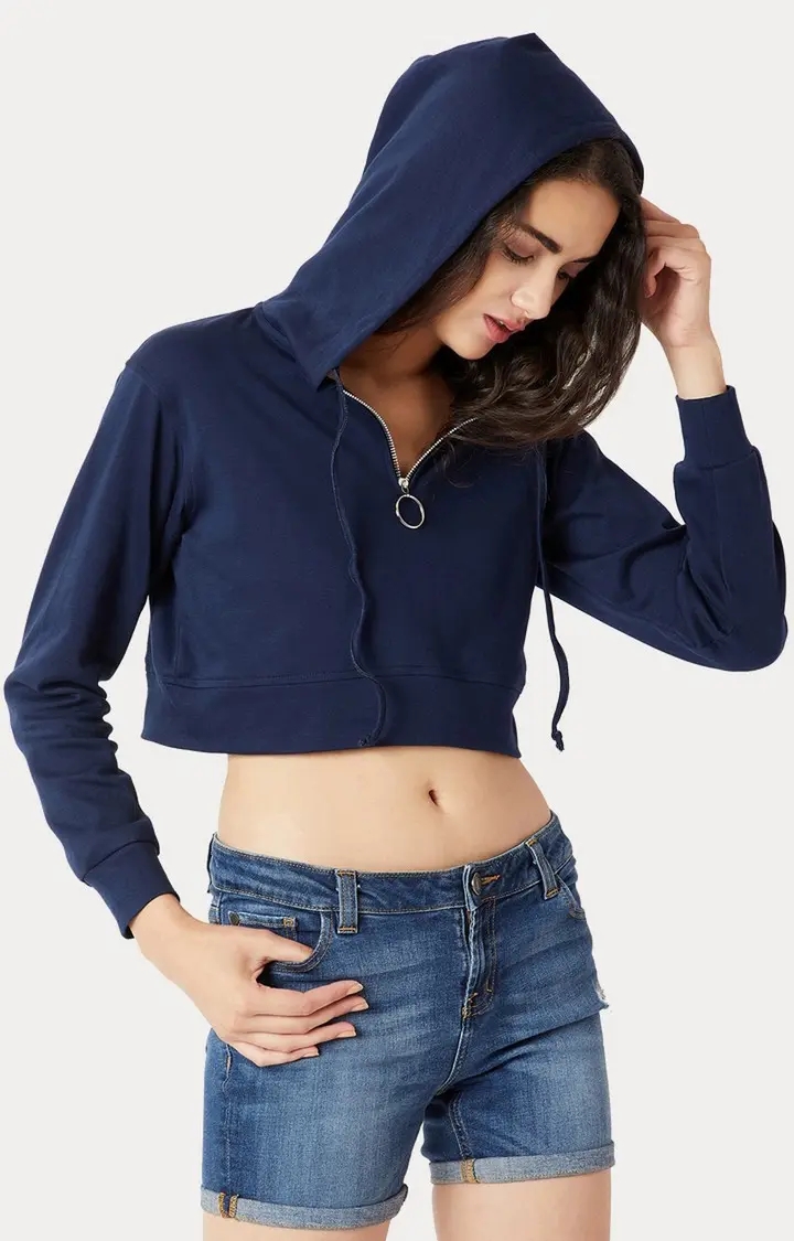Women's Blue Solid Hoodies