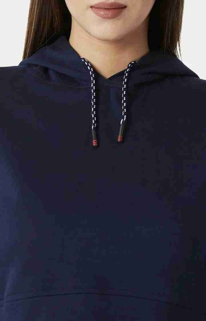 Women's Blue Cotton SolidStreetwear Hoodies