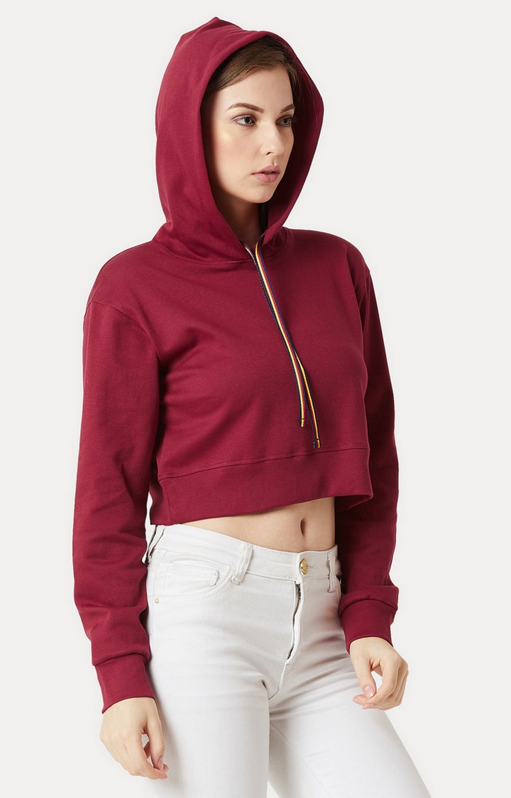 Women's Red Cotton SolidStreetwear Hoodies