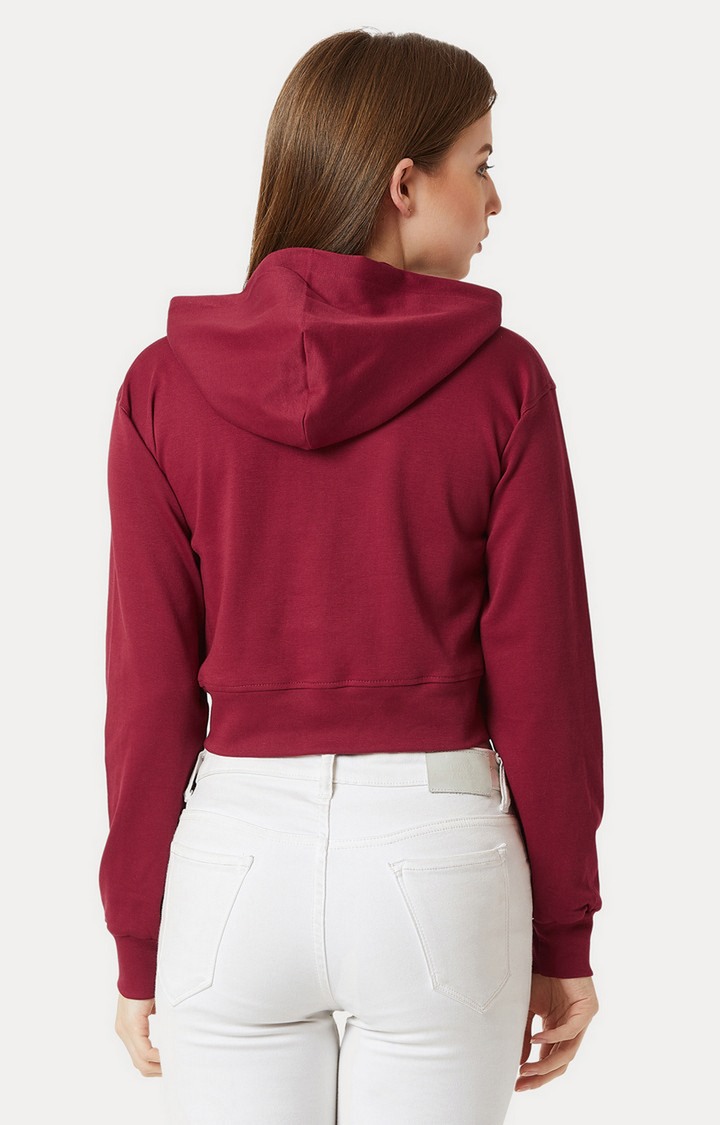 Women's Red Cotton SolidStreetwear Hoodies