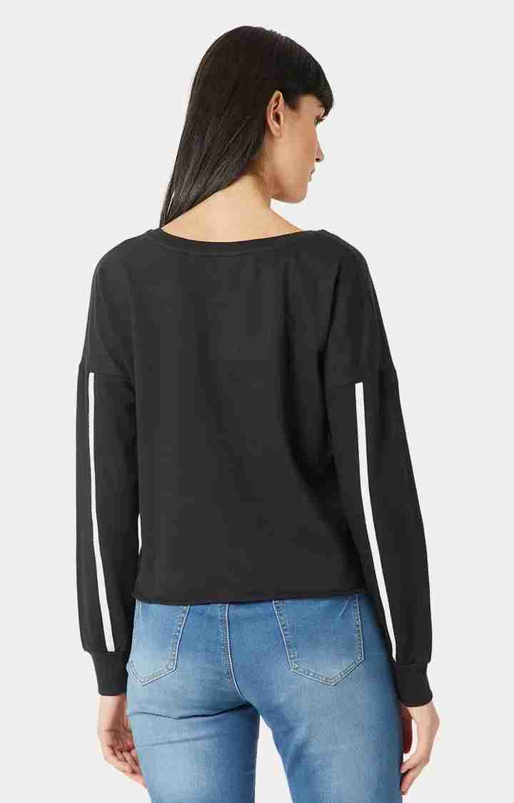 Women's Black Cotton SolidCasualwear Sweatshirts