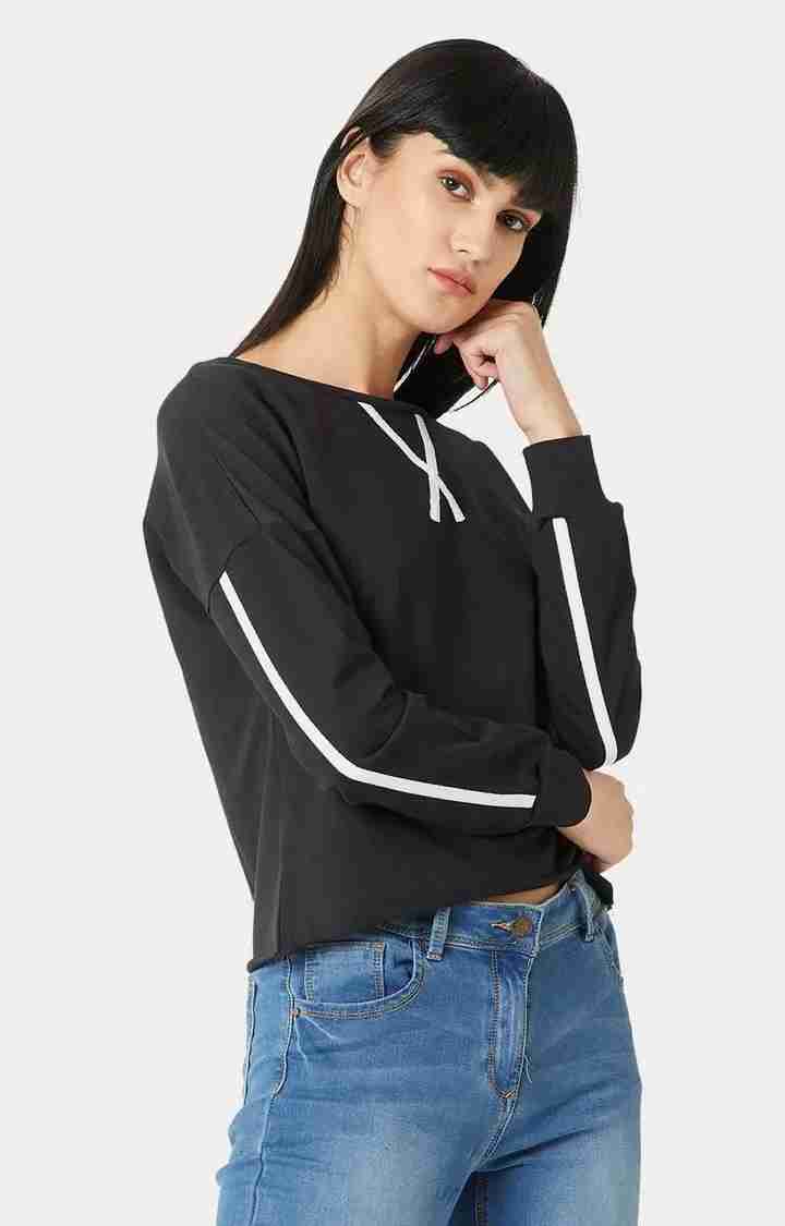 Women's Black Cotton SolidCasualwear Sweatshirts