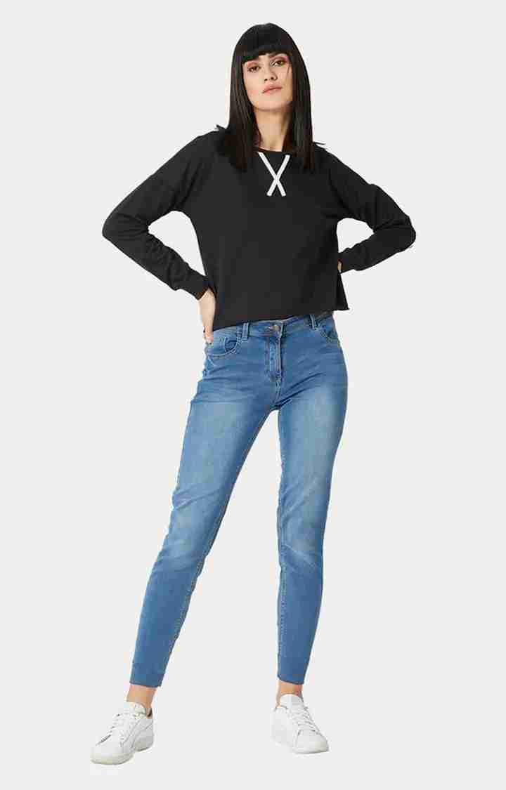 Women's Black Cotton SolidCasualwear Sweatshirts