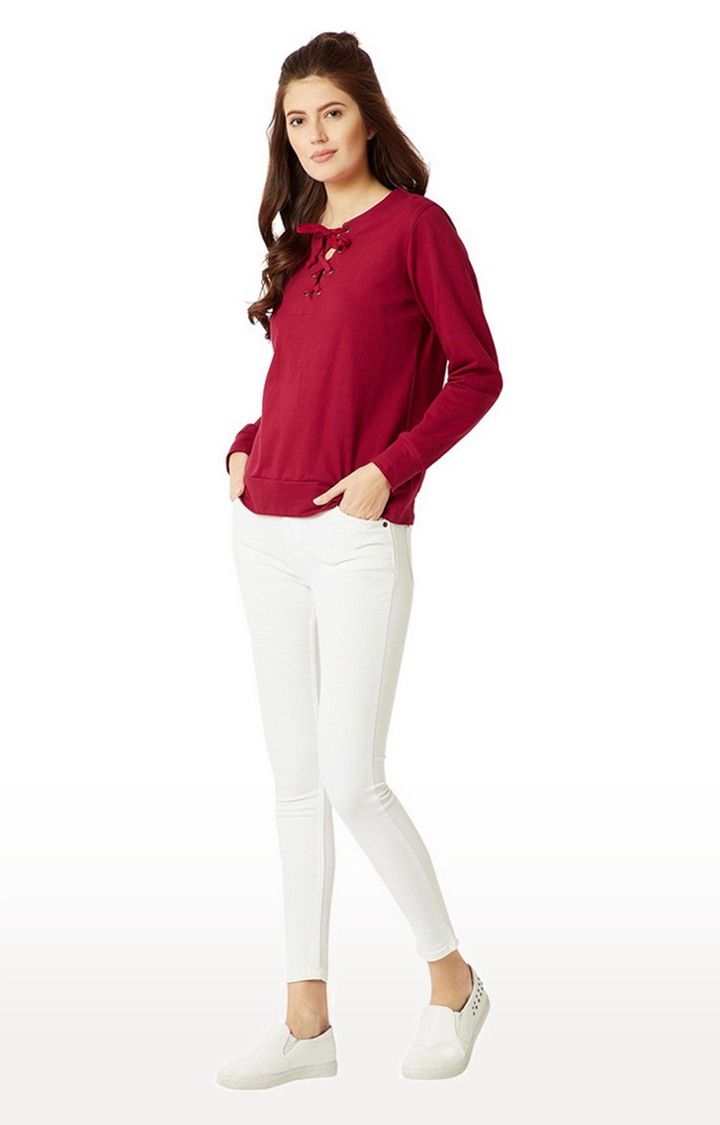 Women's Red Cotton SolidCasualwear Sweatshirts