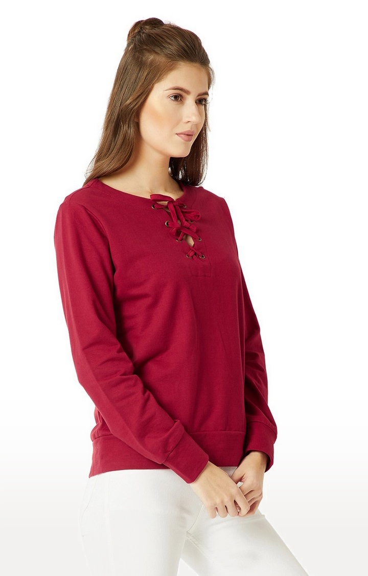 Women's Red Cotton SolidCasualwear Sweatshirts