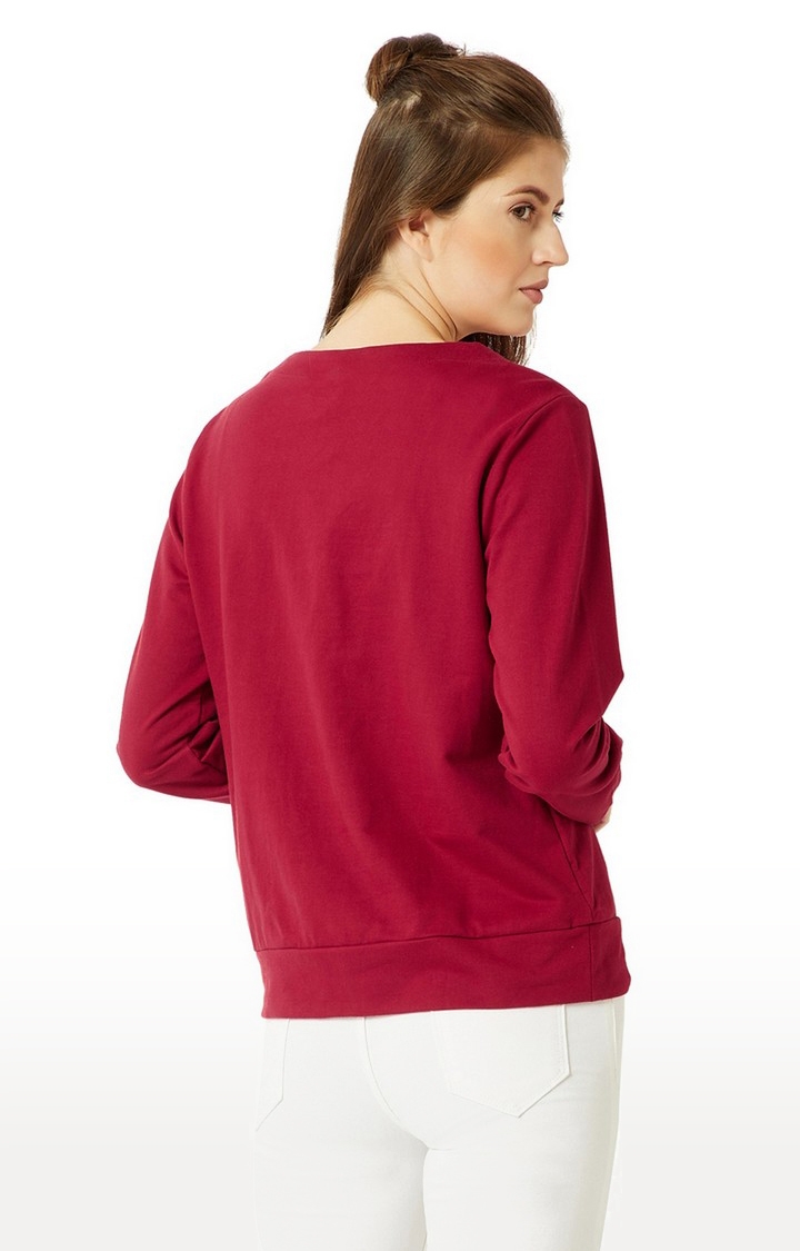 Women's Red Cotton SolidCasualwear Sweatshirts