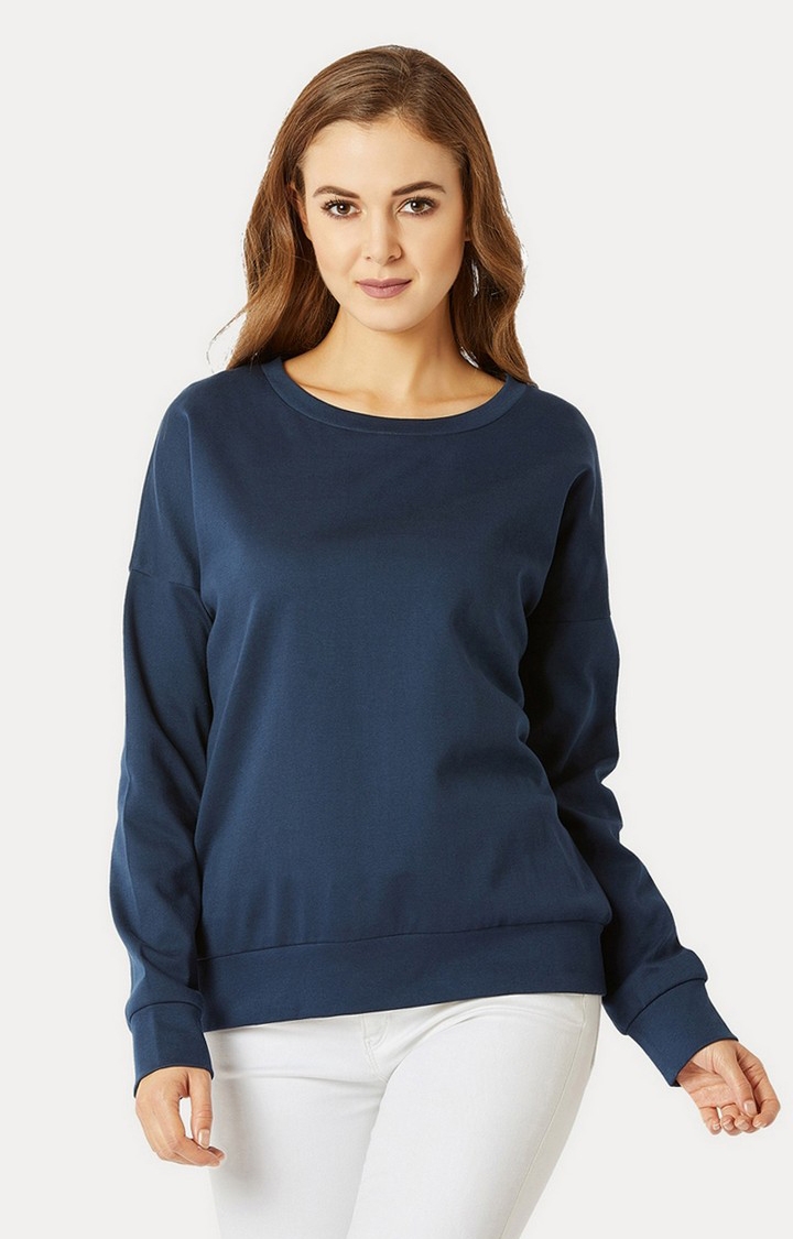MISS CHASE | Women's Blue Solid Sweatshirts