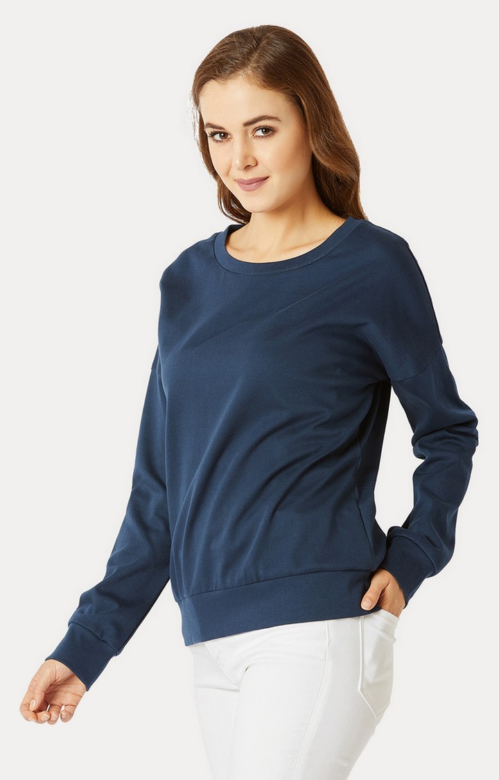 Women's Blue Cotton SolidCasualwear Sweatshirts