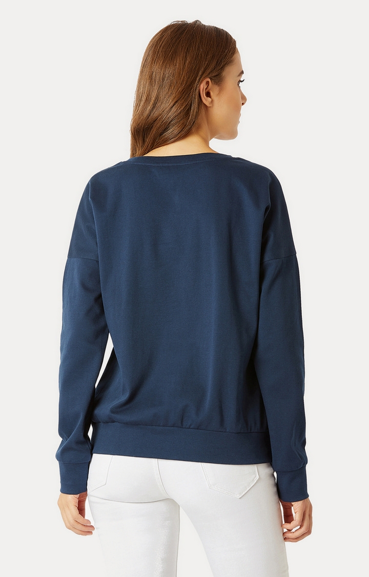 Women's Blue Cotton SolidCasualwear Sweatshirts