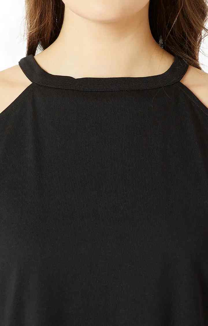 Women's Black Cotton SolidStreetwear Sweatshirts