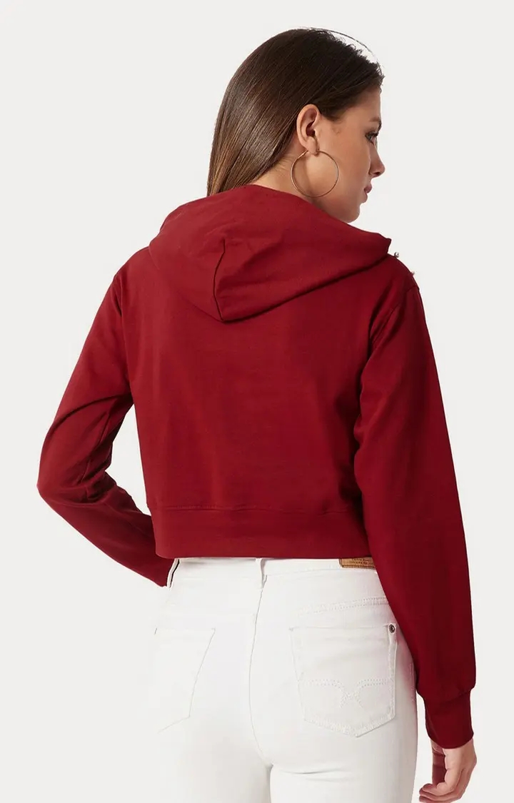 Women's Red Cotton SolidStreetwear Hoodies