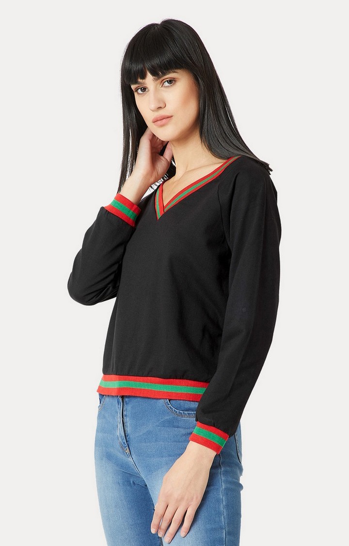 Women's Black Cotton SolidCasualwear Sweatshirts