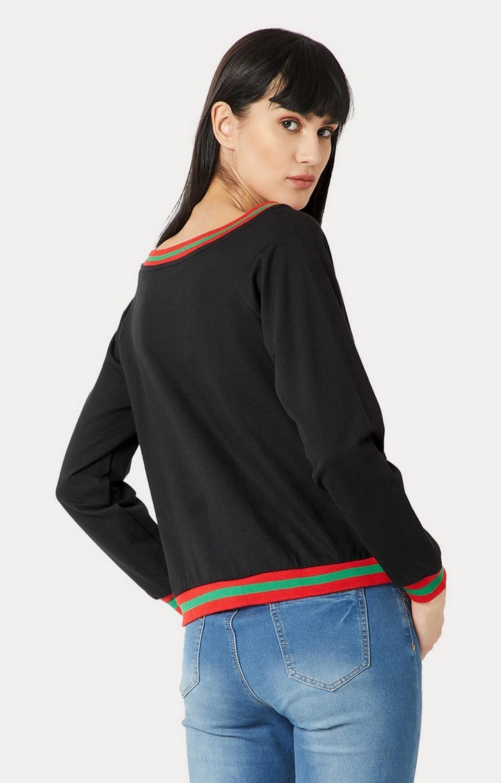 Women's Black Cotton SolidCasualwear Sweatshirts