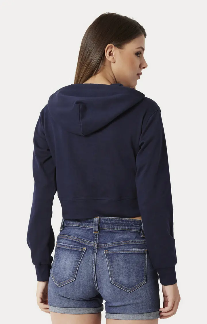 Women's Blue Cotton SolidStreetwear Hoodies