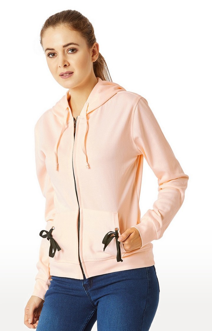 Women's Pink Cotton SolidCasualwear Hoodies