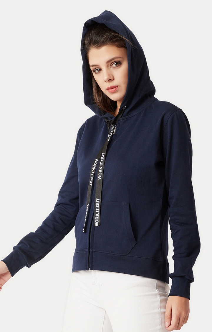 MISS CHASE | Women's Blue Solid Hoodies 2