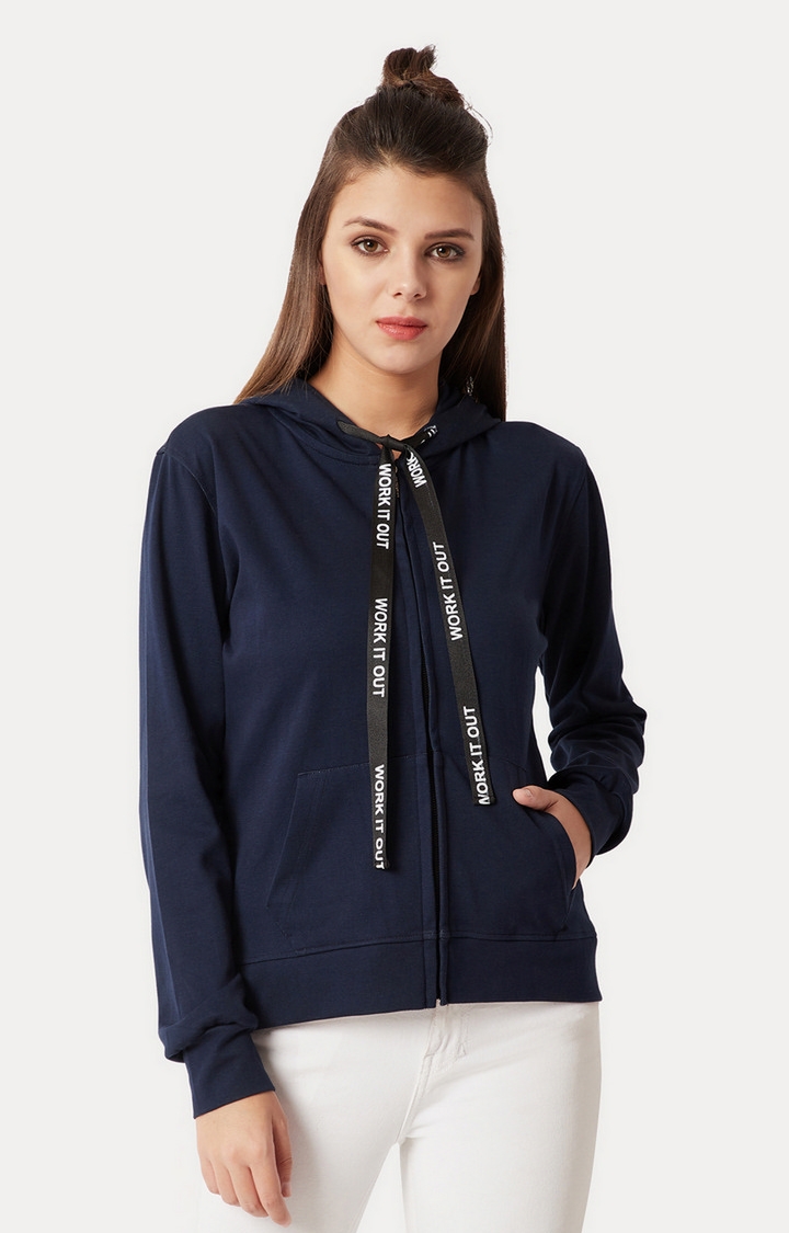 MISS CHASE | Women's Blue Solid Hoodies 0