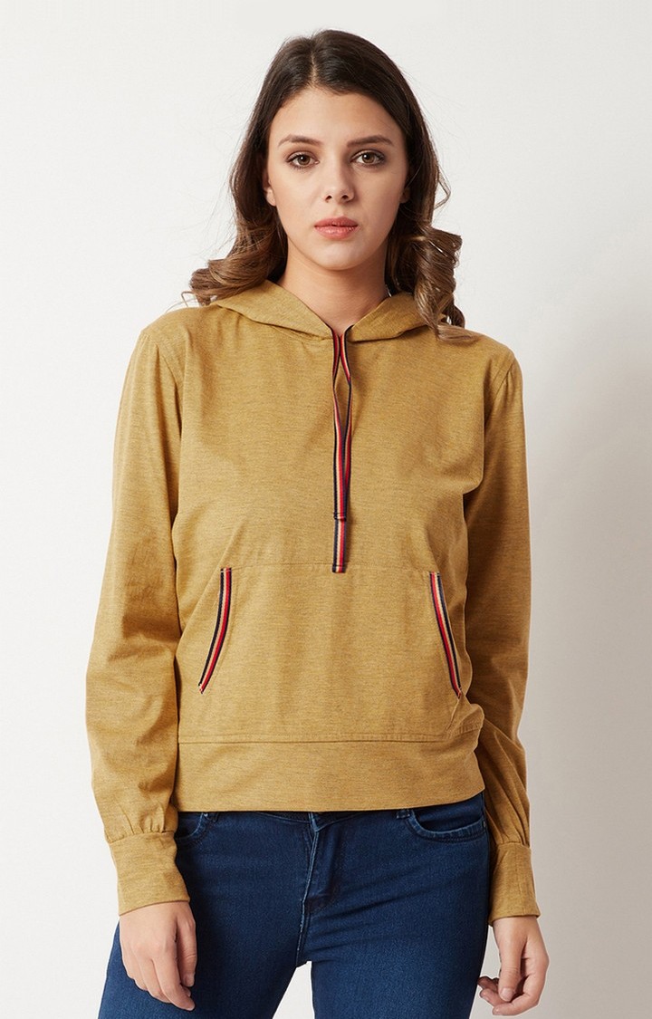 MISS CHASE | Women's Yellow Cotton MelangeCasualwear Hoodies