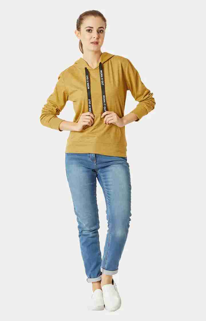 Women's Yellow Cotton SolidCasualwear Hoodies