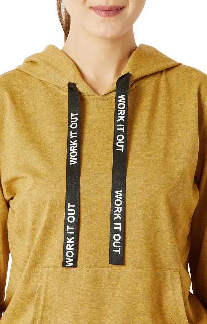 Women's Yellow Cotton SolidCasualwear Hoodies