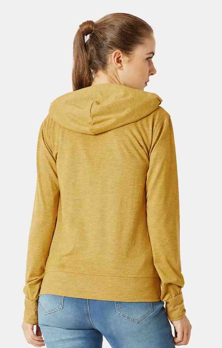 Women's Yellow Cotton SolidCasualwear Hoodies