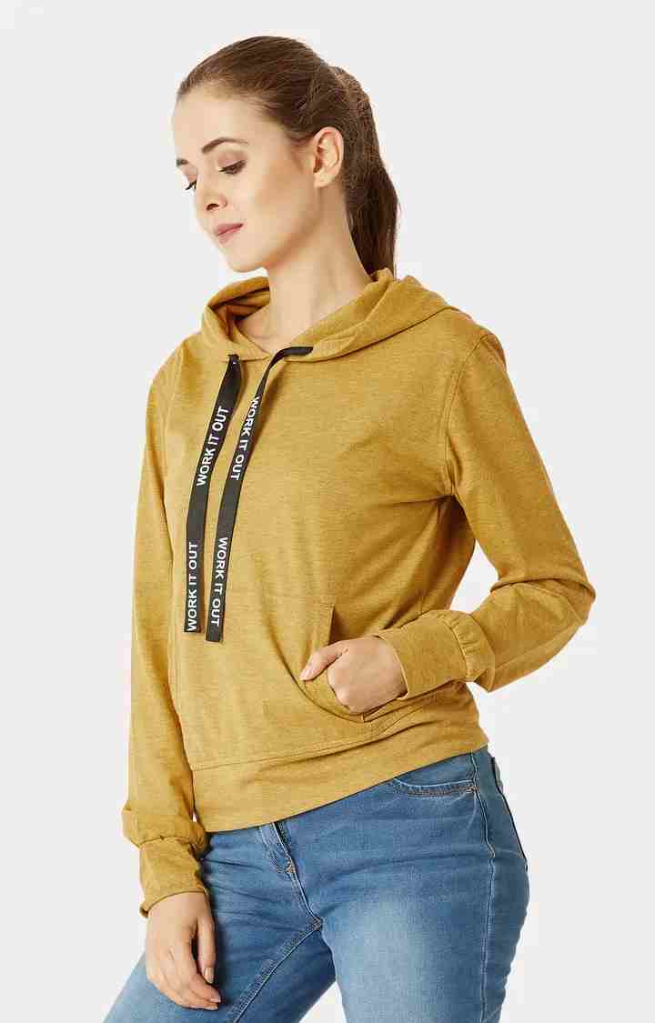 Women's Yellow Cotton SolidCasualwear Hoodies