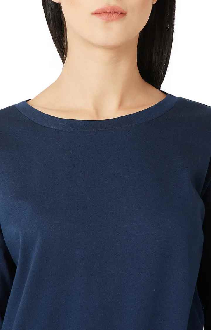 Women's Blue Cotton SolidCasualwear Sweatshirts