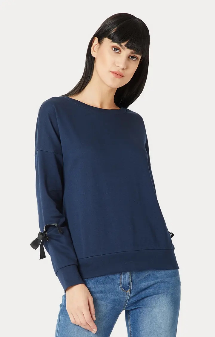 Women's Blue Cotton SolidCasualwear Sweatshirts
