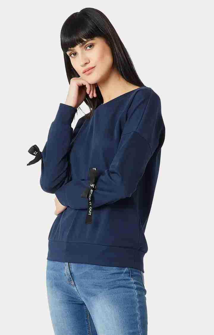 Women's Blue Cotton SolidCasualwear Sweatshirts